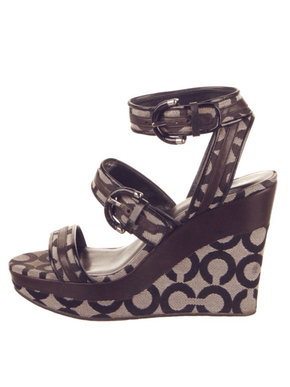 Coach Marlee Wedge Sandals Signature Canvas Pattern Khaki Brown Size 8 - Picture 2 of 13